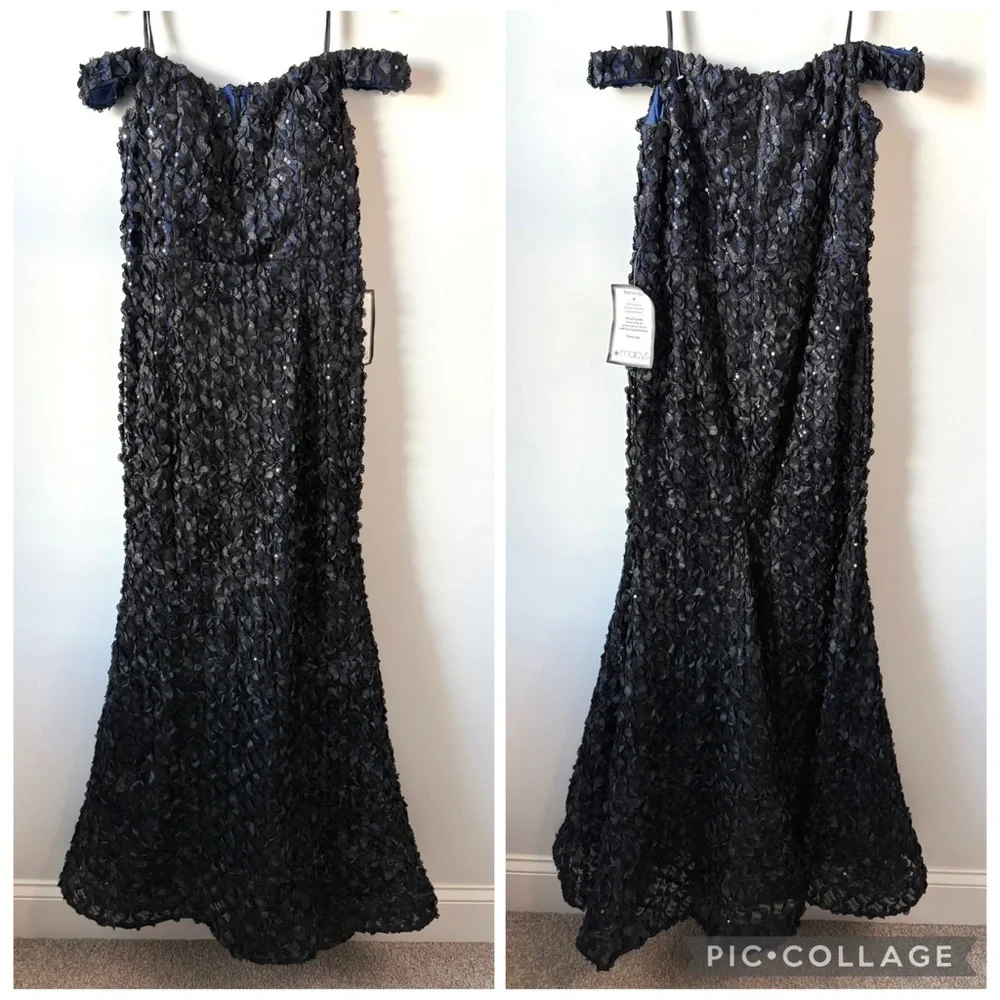 Xscape 6395X Appliqué Embellished Off The Shoulder Mermaid Gown‎ Black Blue 12